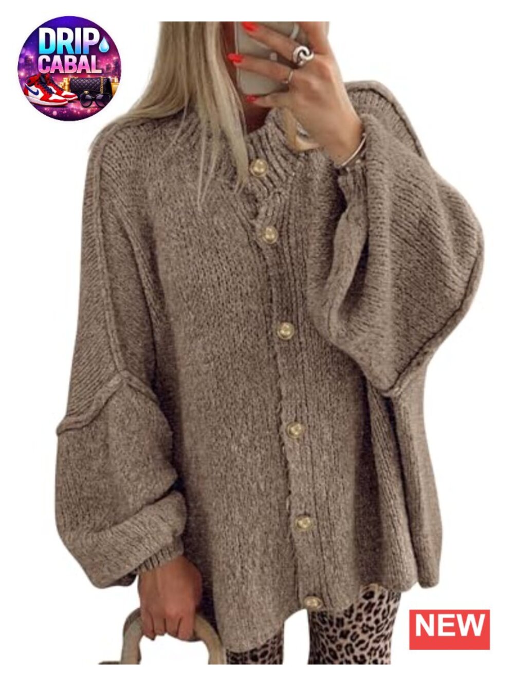 Oversized Button Down Cardigan Sweater Crew Neck Long Sleeve Loose Fit Fall